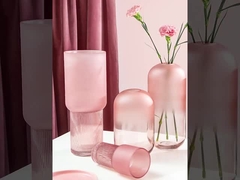 H25cm Elegante Vaso de vidrio rosa para flores Decoración para la cocina de oficina en el hogar