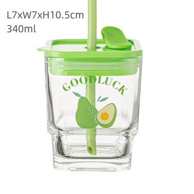 350ml Clear Reusable Glass Cups With Lid And Straw Glass Tumbler Sealed Carry On