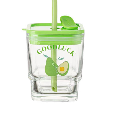 350ml Clear Reusable Glass Cups With Lid And Straw Glass Tumbler Sealed Carry On