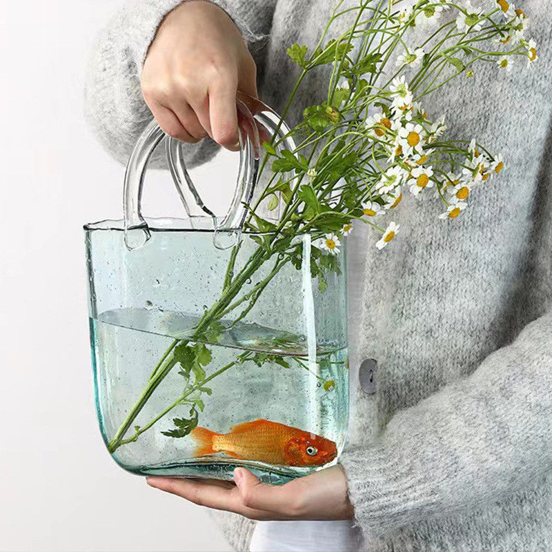 Wedding Home Decor Modern Glass Handbag Vase Perfect for Fresh Flowers Goldfish
