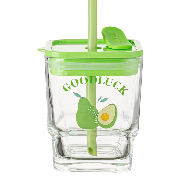 350ml Clear Reusable Glass Cups With Lid And Straw Glass Tumbler Sealed Carry On