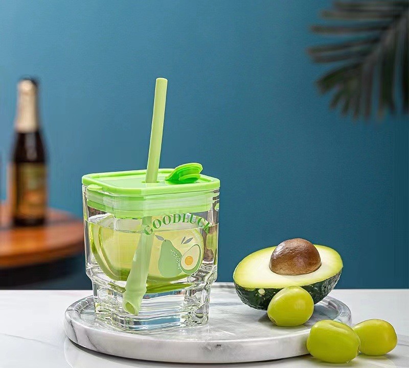 350ml Clear Reusable Glass Cups With Lid And Straw Glass Tumbler Sealed Carry On